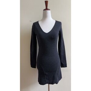 Theory Charcoal Wool Blend Sweater Dress Small Long Sleeve V-Neck Size P/TP